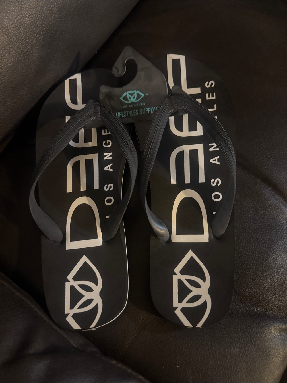 Deep Men's Black Logo Flip Flops